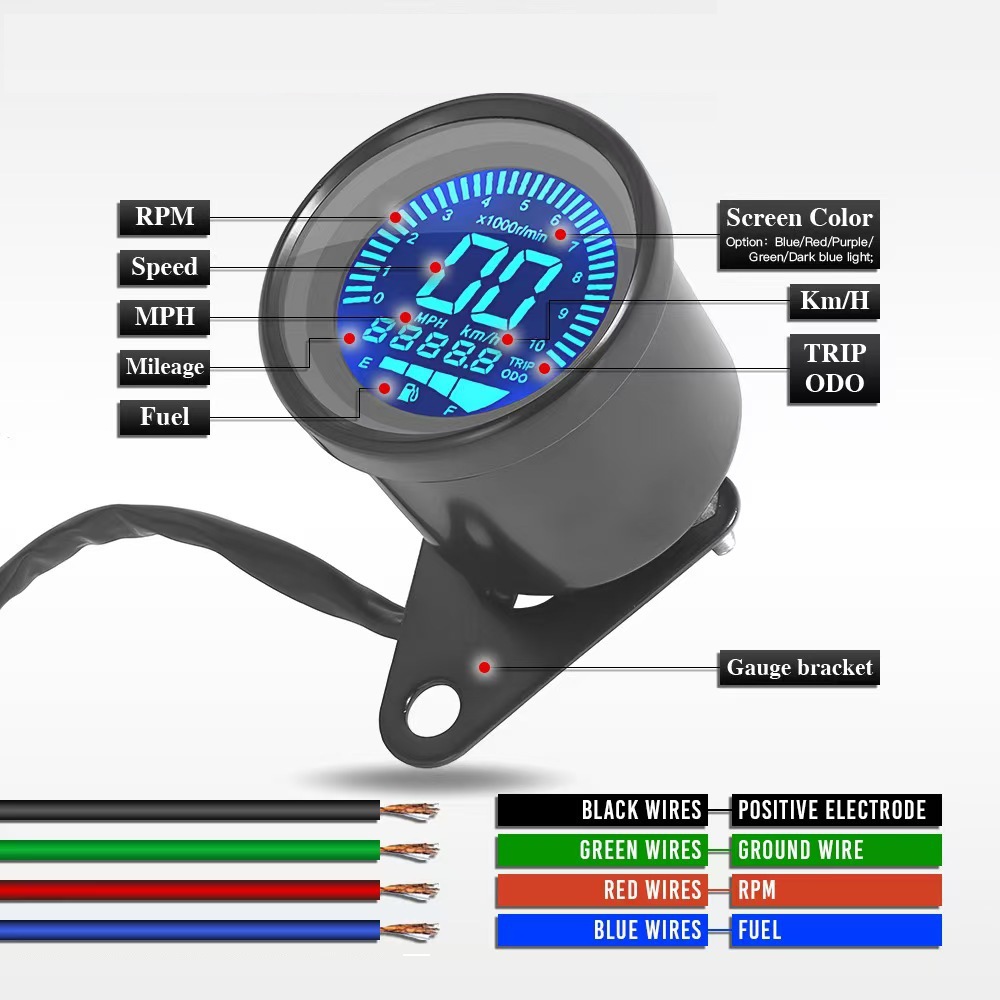 Motorcycle Integrated Led Lcd Display Instrument Assembly Instrument Retro Restoration Instrument Mileage Meter Speed Oil Volume