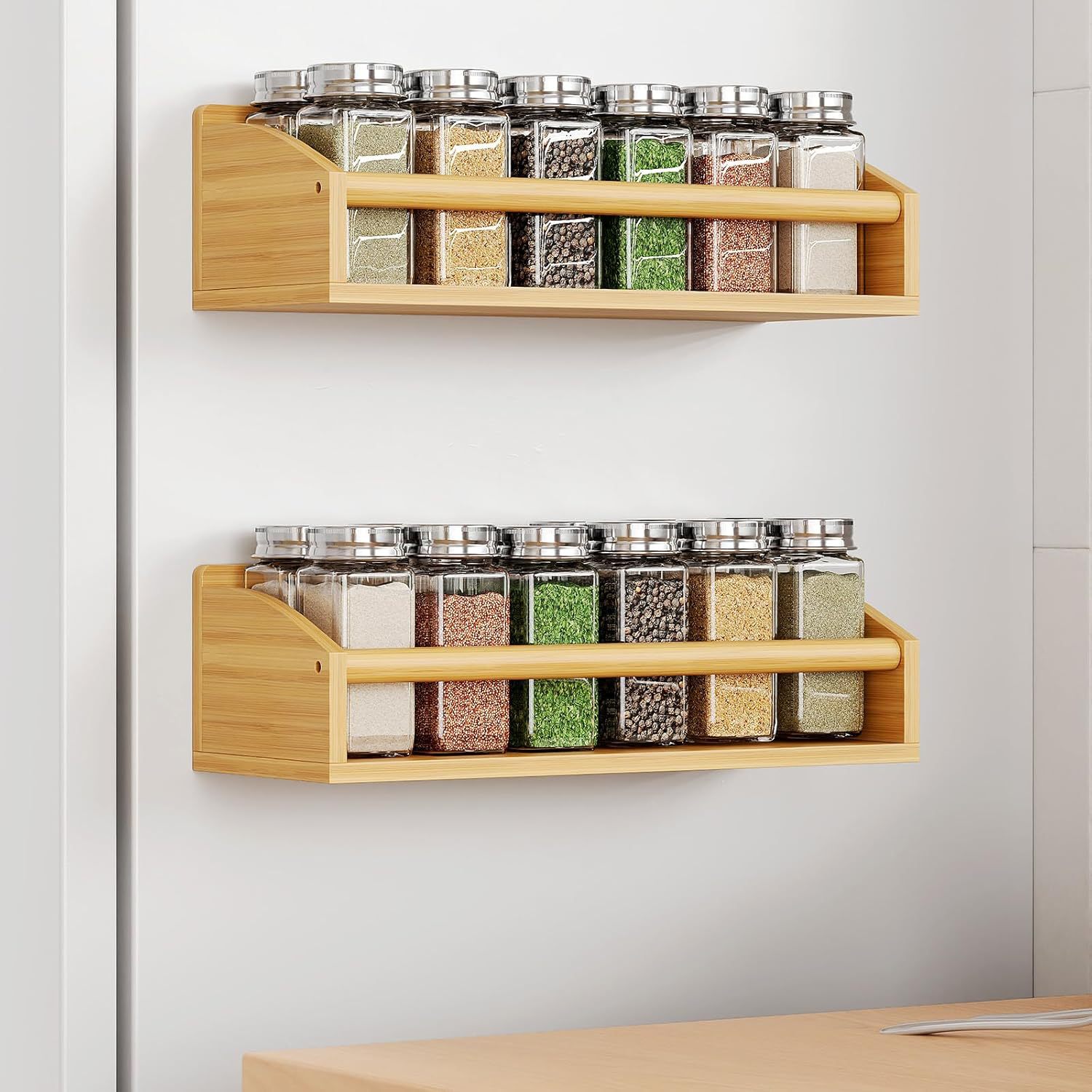 Wooden storage rack Household wall-mounted bathroom storage rack Kitchen seasonings sorting rack Refrigerator rack Magnetic rack
