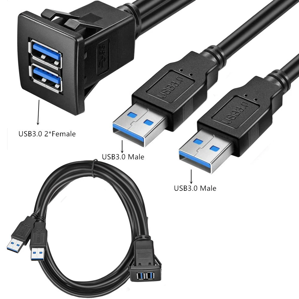 Двойной порт USB3.0 водонепроницаемая линия автомобильной панели приборов звуковое удлинение USB для автомобиля ABS корпус