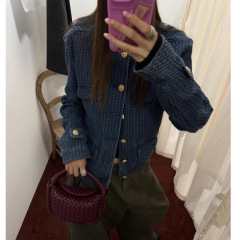2025春夏人気王! 老銭調小衆筋理感カウボーイ小香コートH型立襟ジャケット