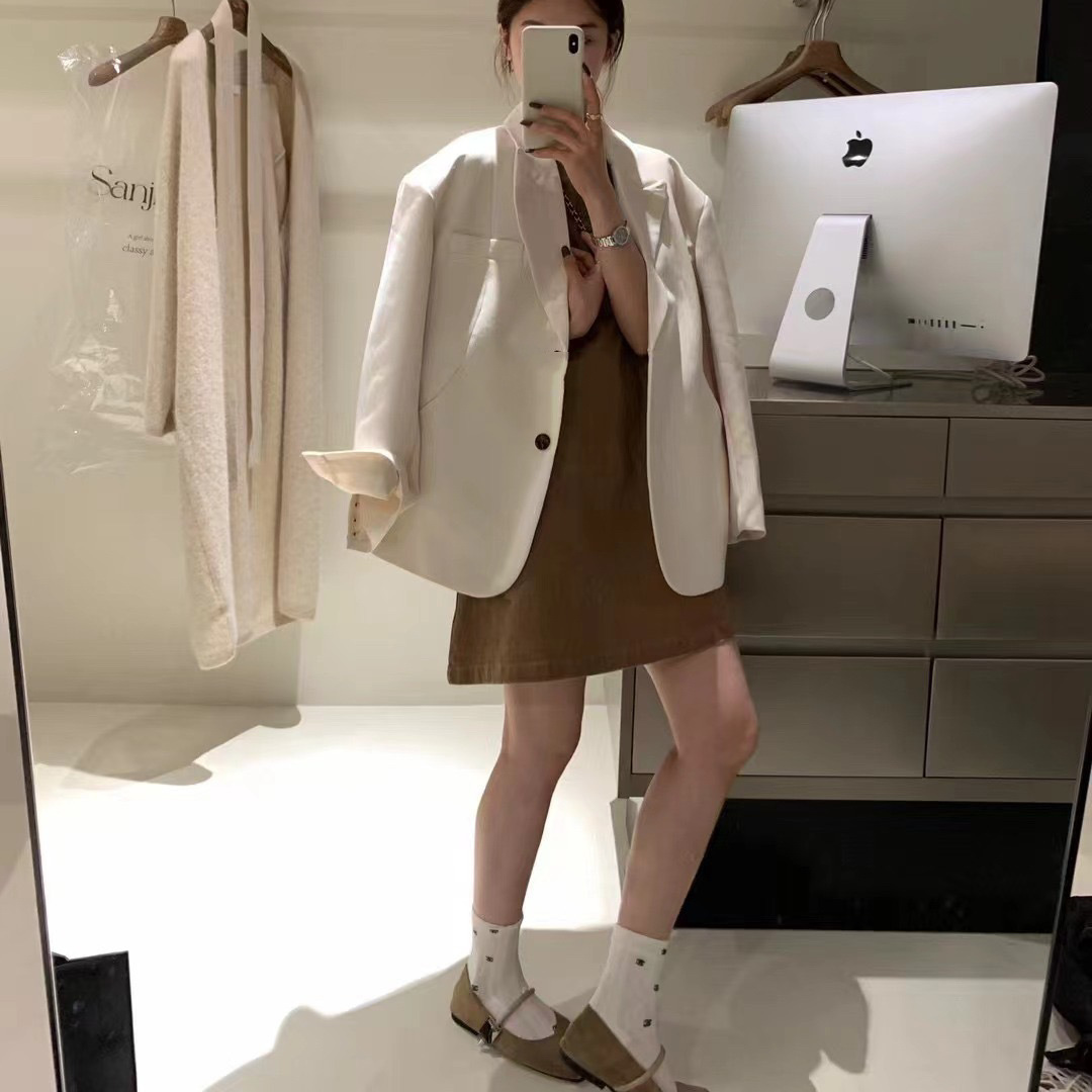 One Spoonful Sweet Suit Jacket Women's High-end 2024 Early Spring New Korean Style Loose Profile Shaped Shoulder Sleeve Design Top