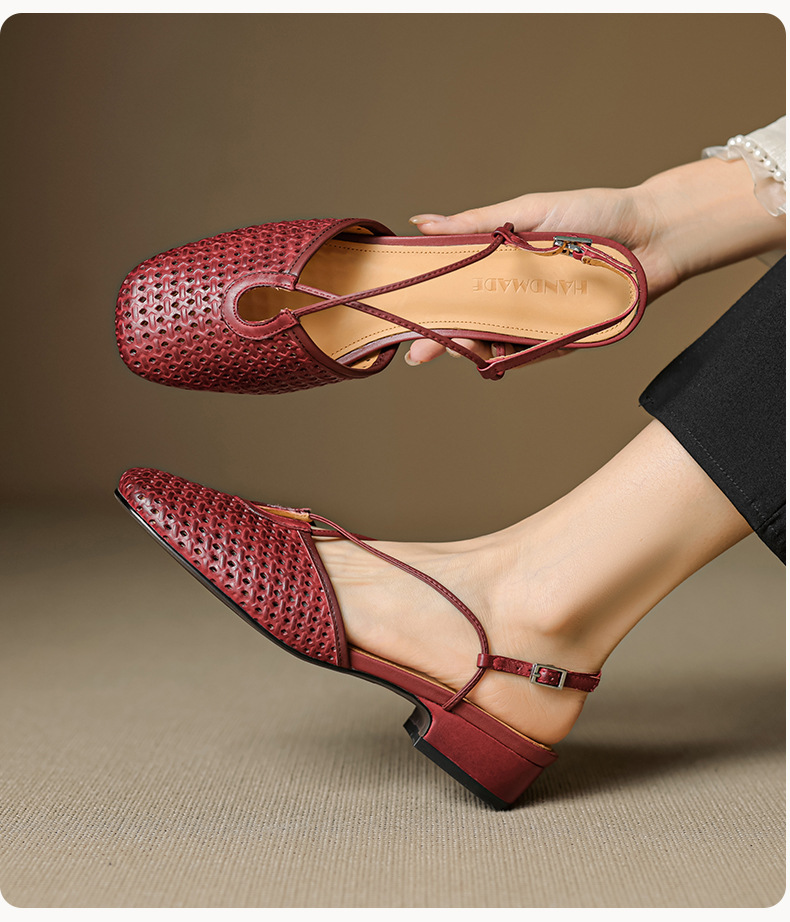 Sandal nữ Mary Jane quai chéo hở gót, gót thô 3 cm, mũi tròn bít — đen chi tiết 15