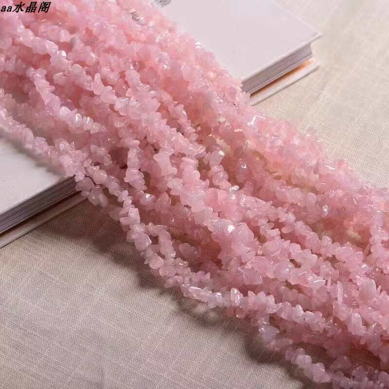 천연 핑크 크리스탈 자갈 긴 끈 자갈 5-7mm 길이 약 85cm