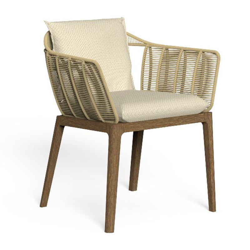 Mesa de comedor y silla de madera de teca al aire libre combinación villa muebles de jardín B & B patio al aire libre silla de ratán de estilo de ocio nórdico