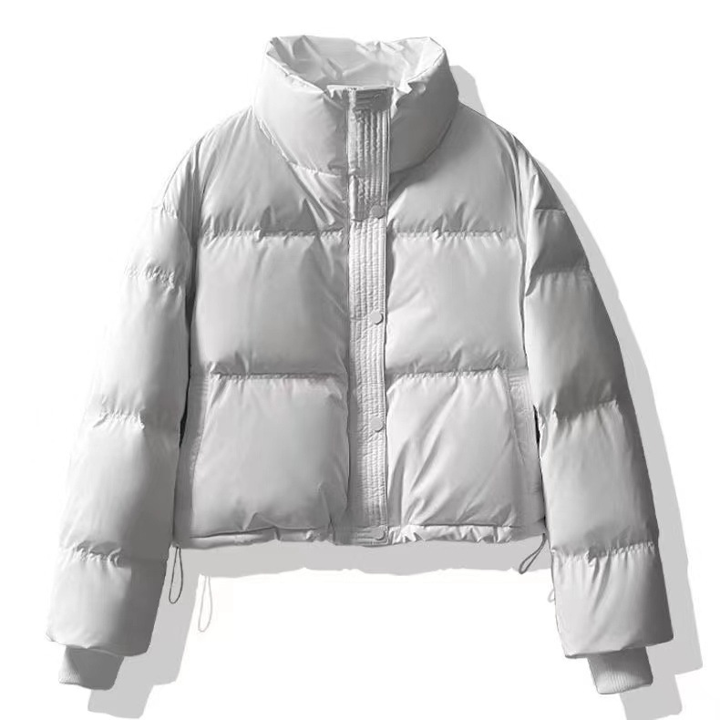 2024 일회용 PU 면 패딩 코트 여성용 짧은 겨울 두꺼운 칼라 빵 세트 작은 재킷 블랙 다크 브라운