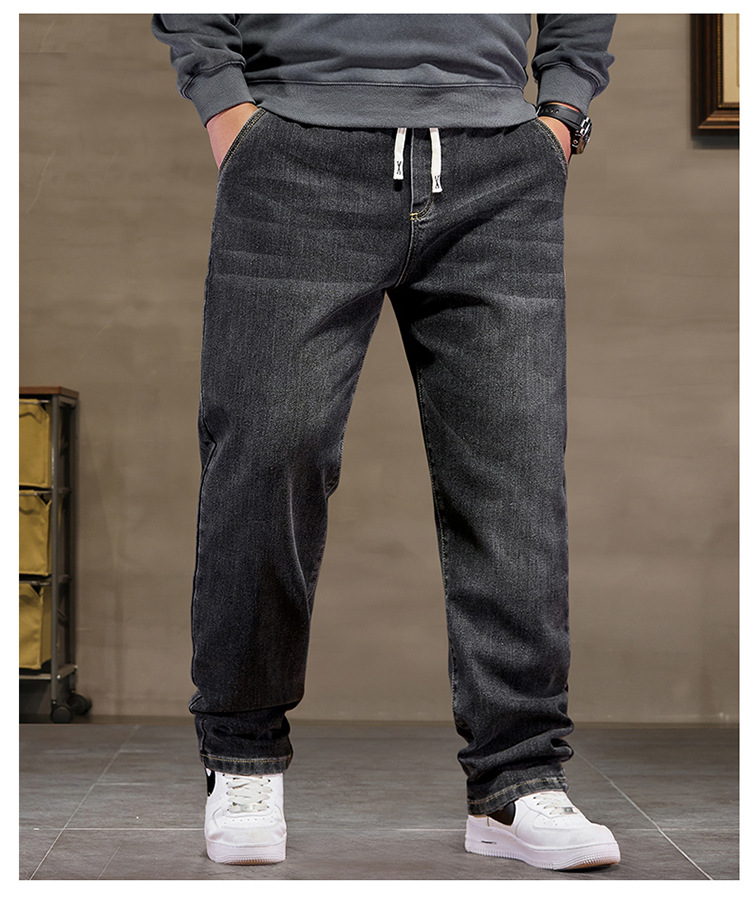 Jean extra large pour homme, taille haute élastique, pantalon en denim ample et slim, style cowboy, tailles 8XL et 6XL, noir classique_voghion.com