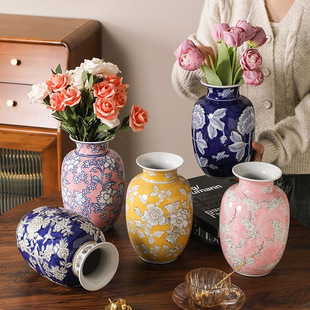 New Chinese Style Blue and White Porcelain Vase Hydroponic Ceramic Decorative Bottle Light Luxury Living Room Dining Table Ceramic Vase Ornaments