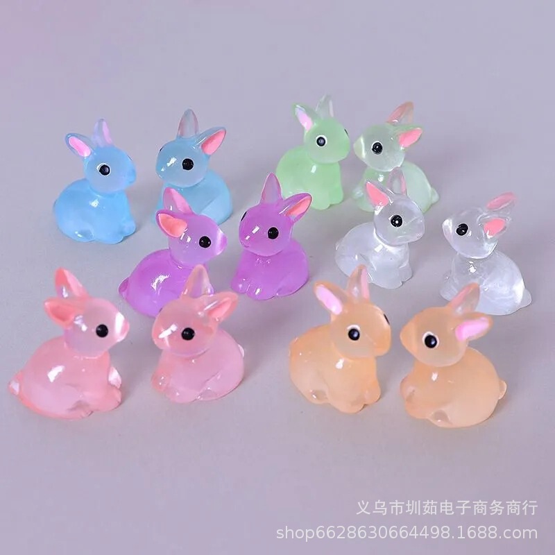 ミニ夜光ウサギ動物樹脂製フィギュア人形飾りアクセサリー卓上手作り装飾小物かわいい|undefined