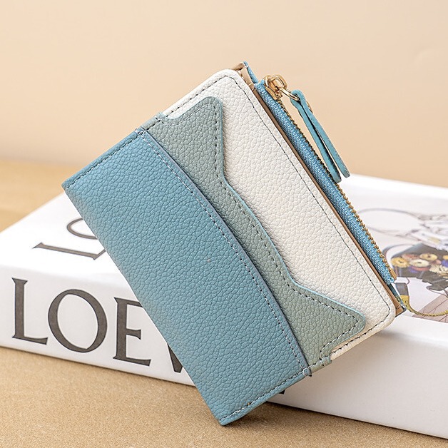 Fashionable Korean Style Women's Wallet Multifunctional Mini Card Bag Small Student Thin All-match Color Contrast Cute Coin Purse