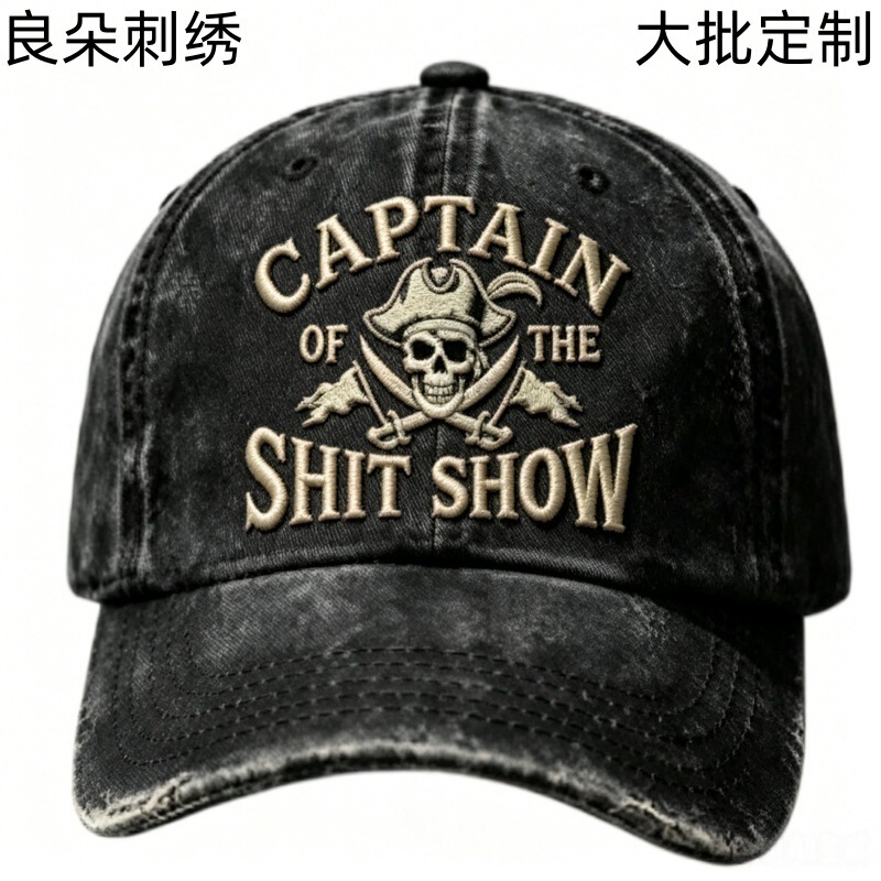Original Manufacturer Washed Vintage Baseball Cap with Pirate Skull Slogan Embroidery, Outdoor Casual Sunshade Cap, in Stock