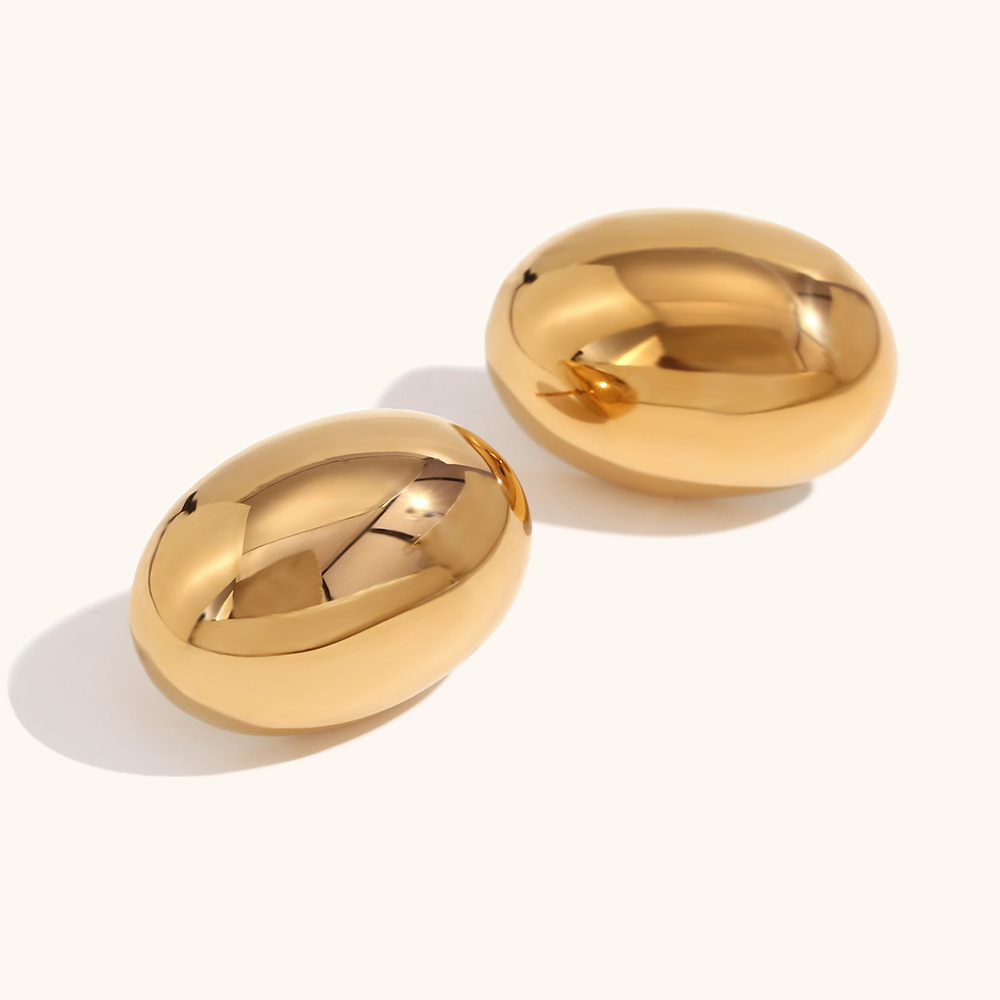 1 Pair Quantity PVD Coated Real Gold Plated 18K Gold Oval Stainless Steel Simple Style Waterproof Non Tarnish Ear Studs