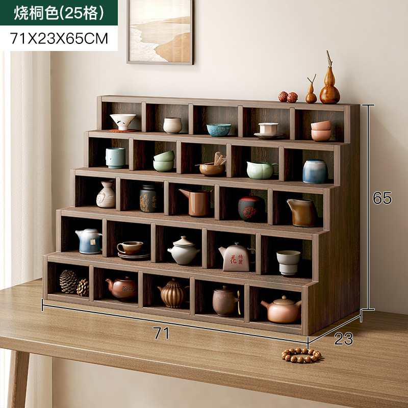 Portavasos de té a cuadros de madera maciza ceremonia del té olla de arcilla púrpura estante de exhibición montado en la pared Duobao Pavilion mesa de té escritorio antiguo estante pequeño