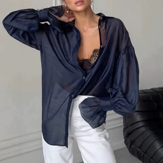 2026秋季新款透视长袖衬衫女设计感个性时尚气质休闲欧美通勤衬衣