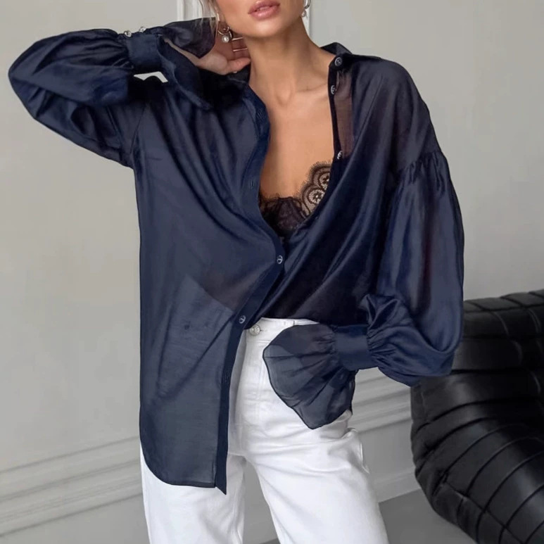 2026 Autumn New Transparent Long-Sleeve Shirt for Women, Stylish and Unique, Fashionable and Casual, European and American Commuting Blouse 2026 Autumn New Transparent Long-Sleeve Shirt for Women, Stylish and Unique, Fashionable and Casual, European and American Commuting Blouse