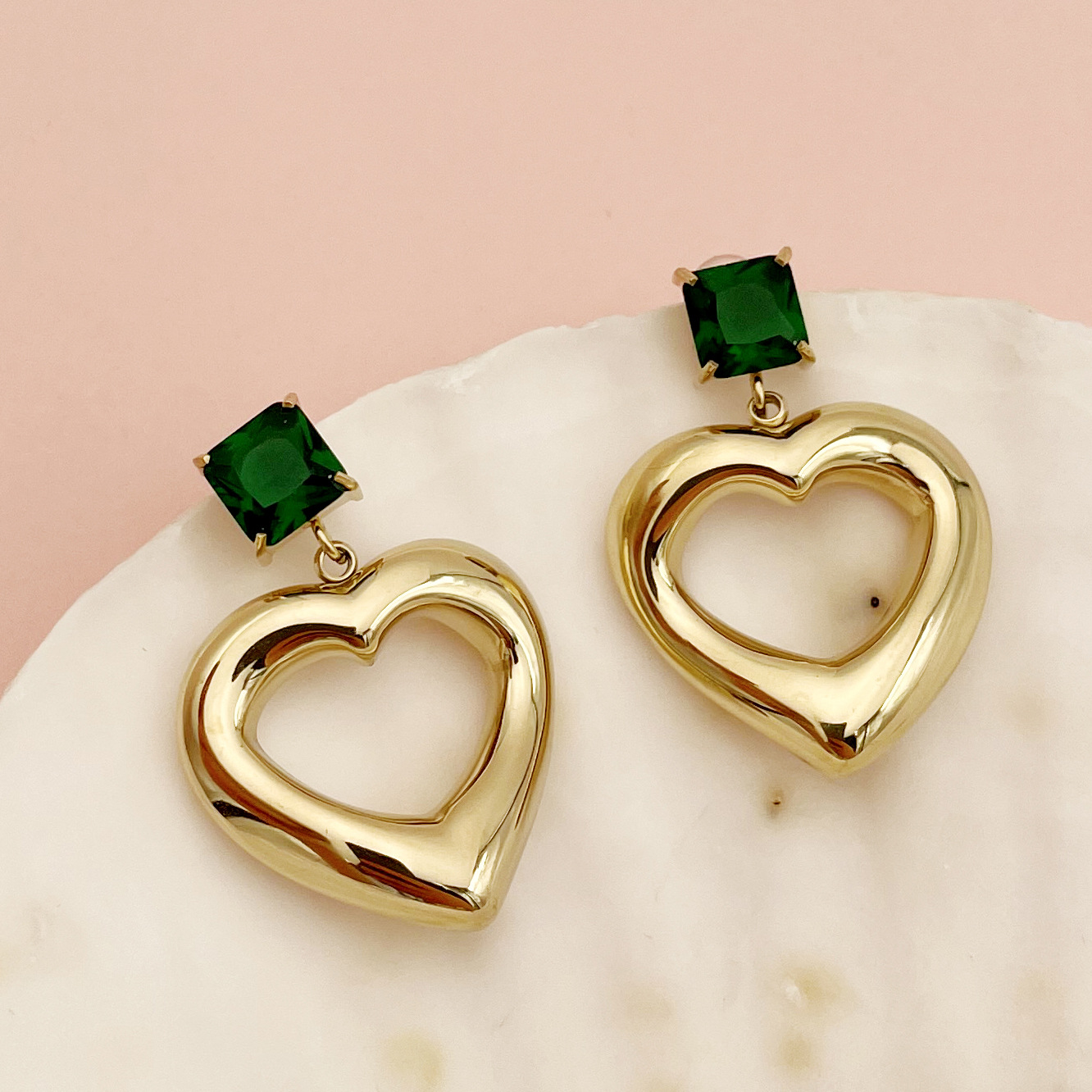 Retro Heart Shape Stainless Steel Inlay Zircon Drop Earrings 1 Pair