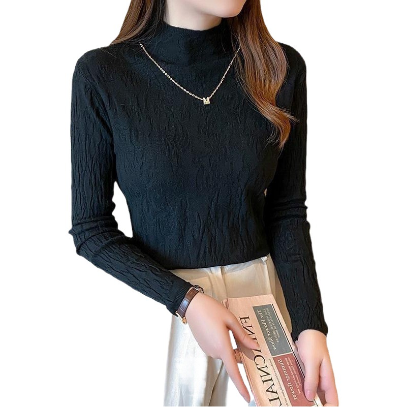 Blanco medio cuello alto suéter de las mujeres Camiseta de manga larga 2022 otoño e invierno nuevo suéter delgado superior