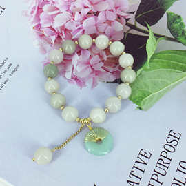 新款琉璃手串和其有杏和田玉色平安扣手链小众高级感古风绿色手饰