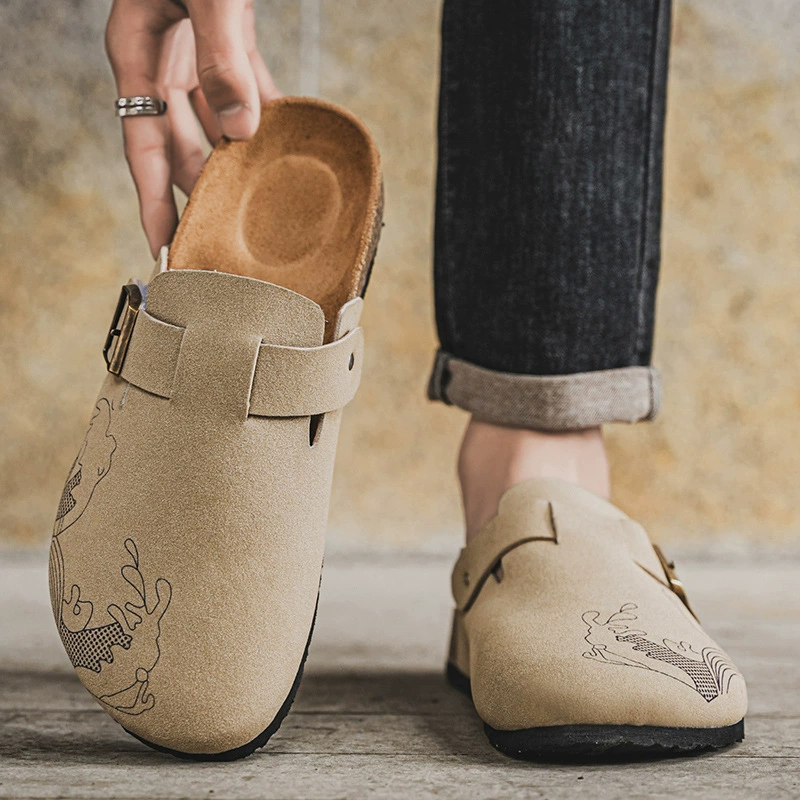 Мужские тапочки лето 2025, новые мужские тапочки Birkenstock на толстой подошве, плоская подошва, нишевый дизайн, ленивые полутапочки Baotou
