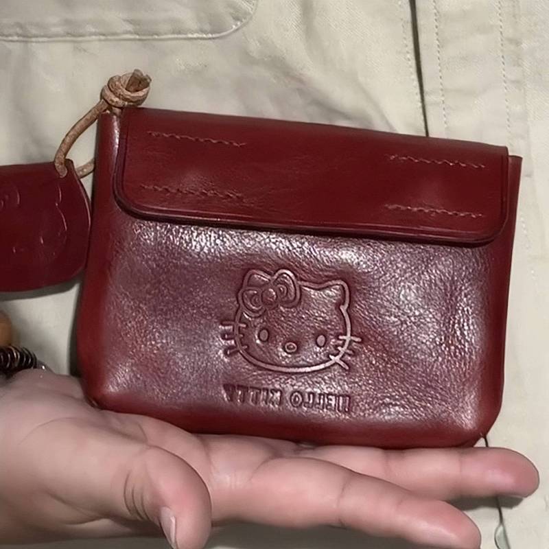 Kitty猫卡通手工皮质零钱包迷你可爱随身便携耳机证件小卡包卡夹|undefined