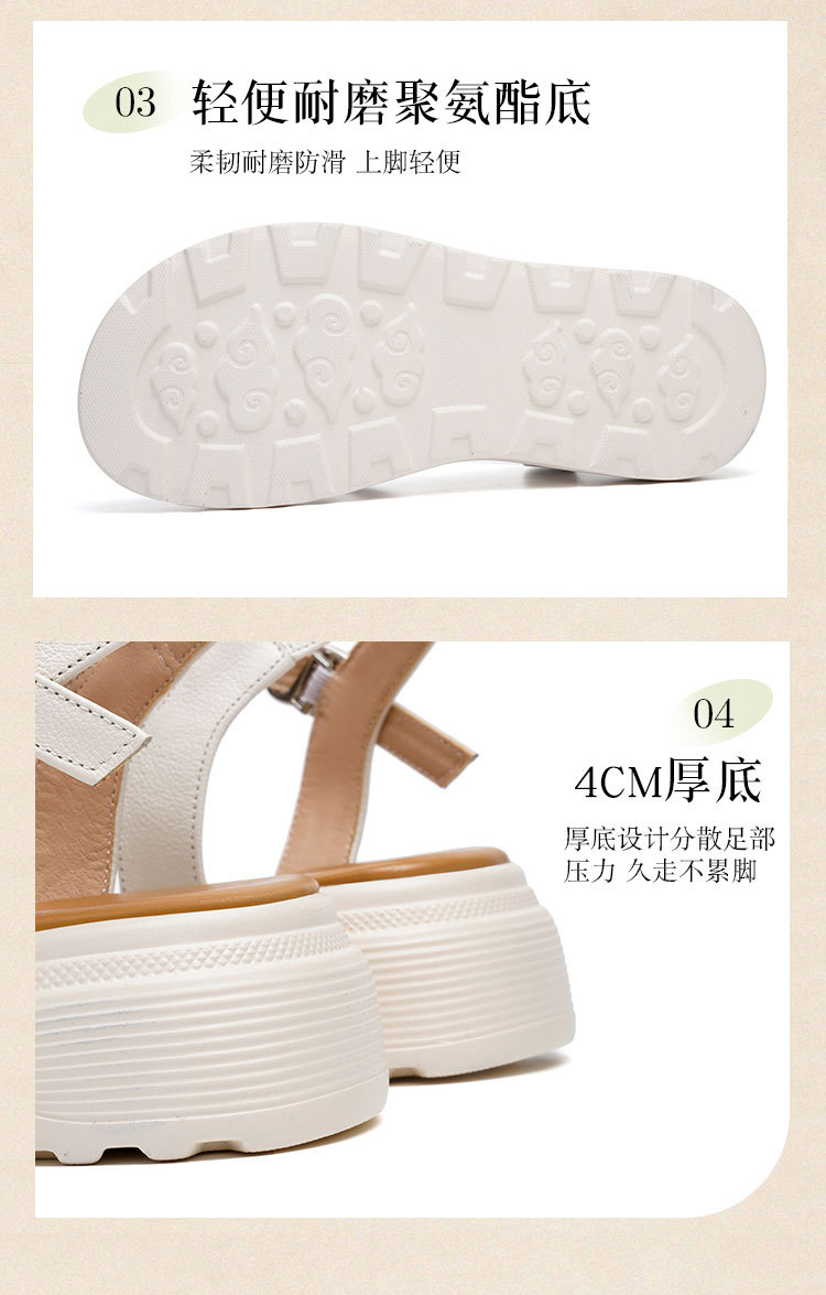 Sandal nữ đế xuồng cao gót đính đá da bò mềm — Trắng kem【Da bò lớp đầu】 chi tiết 9