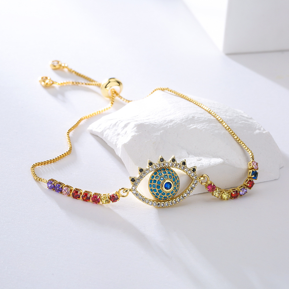 Fashion Geometric Devilu0027S Eye Eye Copper Diamond Zircon Bracelets