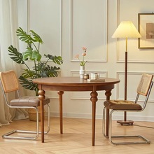 法式复古小户型圆桌餐桌中古奶油风创意设计师实木餐桌咖啡洽谈桌