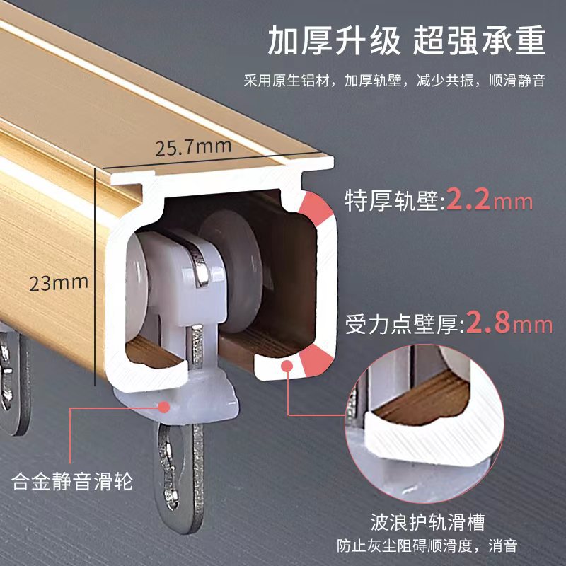 2.2mm特厚鋁合金窗簾軌道高承重窗簾滑軌加厚重型滑軌單雙軌滑道