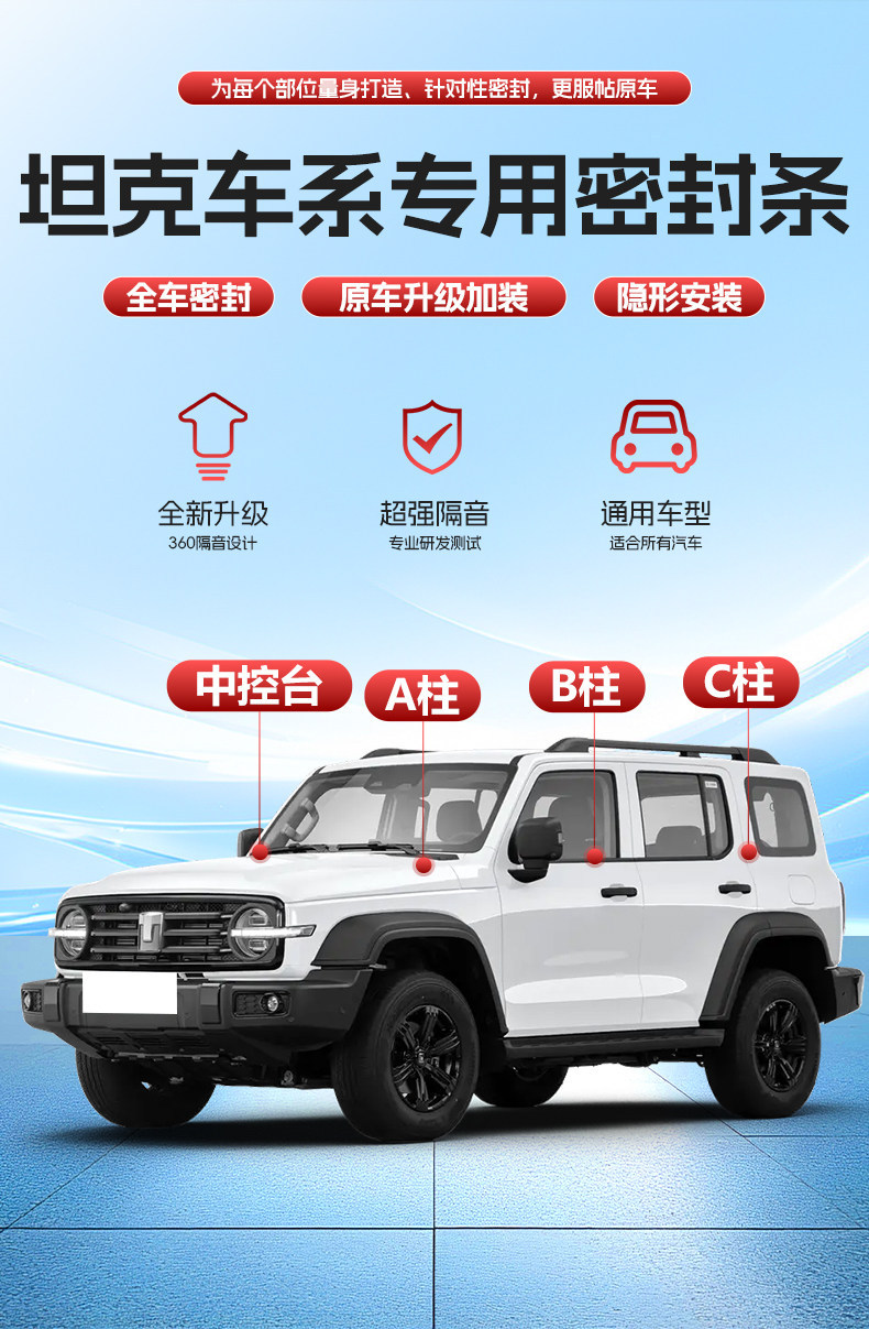 Suitable for Tank 300/400/Tank 500 Car Door Abc Pillar Soundproof Sealing Strip, Central Control Sealing Strip, Dustproof Strip