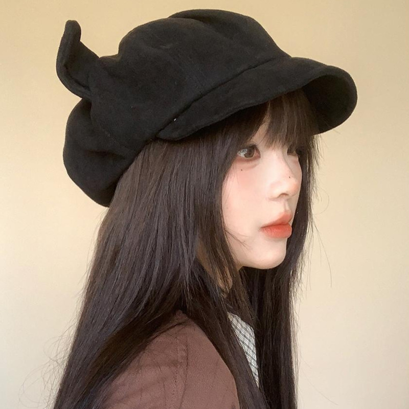 韩版简约小熊耳朵八角帽子女宽檐显脸小秋冬季新款甜酷时尚画家帽|undefined