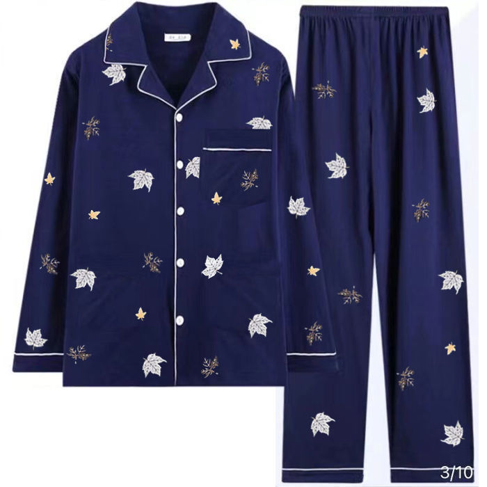 Pijamas de hombre de manga larga de primavera y otoño pijamas de hombre de primavera y verano ropa de hogar delgada pijamas de mediana edad para hombres traje de algodón de color sólido