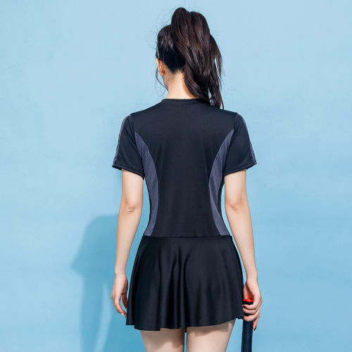 Conservative one-piece swimsuit for women, skirt-style sportswear, slimming and simple, hot spring black, summer racing swimsuit for women, wholesale