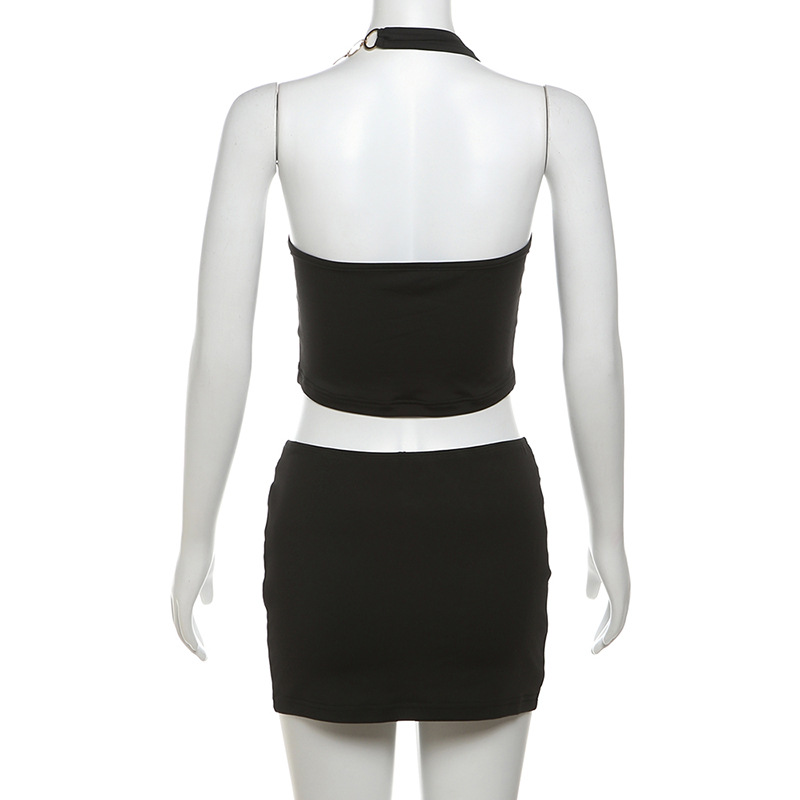 Summer Sexy Backless Halter Top High Waist Hip Wrapped Skirt Set Women