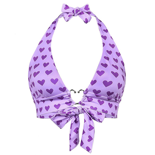 European and American sexy sweet heart-printed metal buckle halter strap bra vest-style outerwear camisole