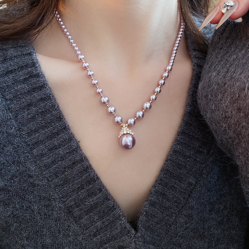 真金电镀圆形珍珠款耳钉项链套装小众耳环时尚气质耳饰轻奢高级感详情12