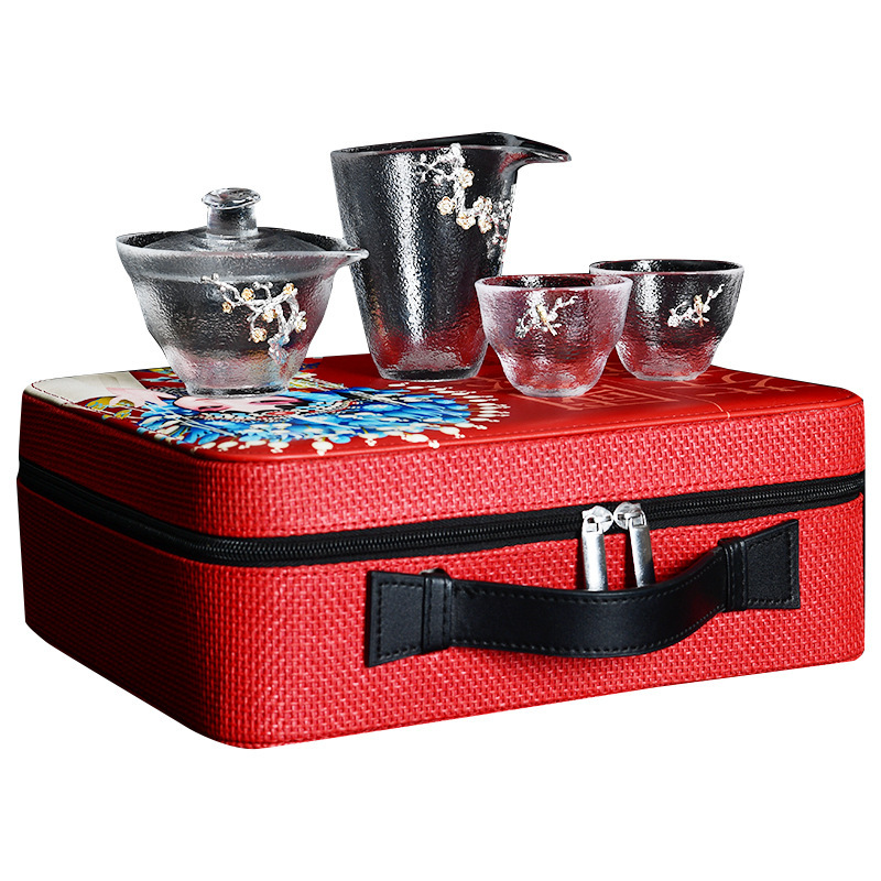 Estilo chino estilo nacional juego de té de cristal traje de plata con incrustaciones de Kung Fu taza de té dos ollas dos tazas taza de té Cuenco primavera Festival regalo traje
