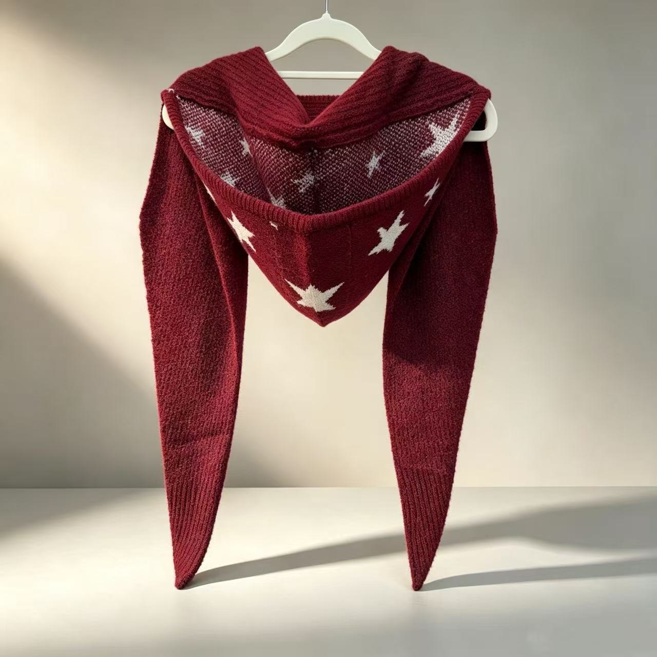 Knitted five-pointed star hooded scarf shawl with integrated hat for women, new knitted hat with wool, multifunctional