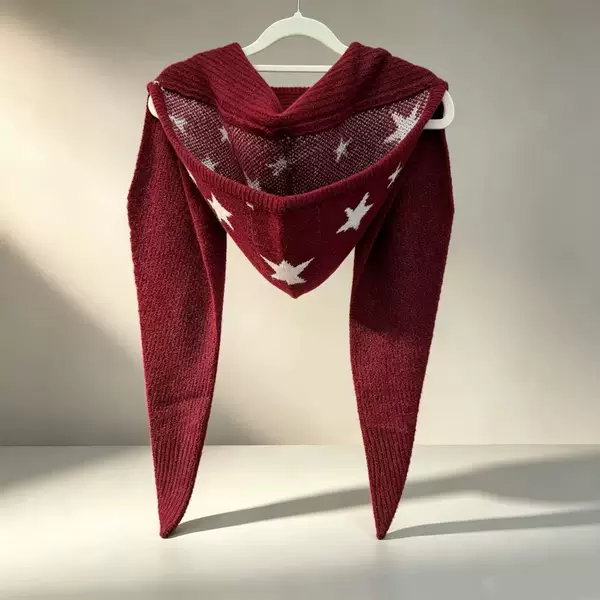 Knitted five-pointed star hooded scarf shawl with integrated hat for women, new knitted hat with wool, multifunctional