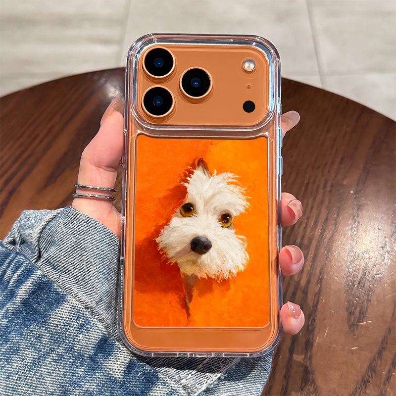 可爱毛绒狗狗橙适用iPhone17透明手机壳16promax太空壳苹果air硅