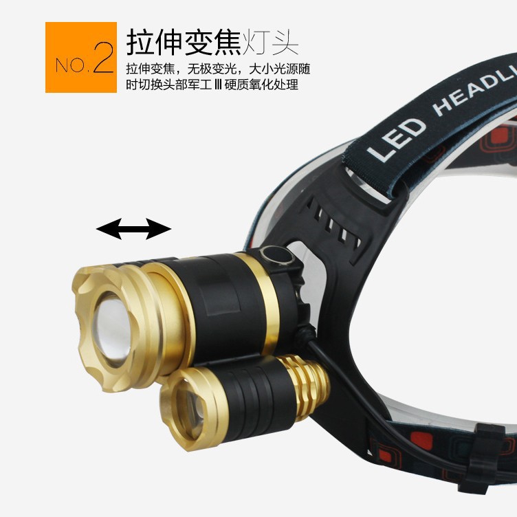 Nuevo enfoque recargable LED fuerte luz faro Super brillante Lámpara de pesca impermeable T6 linterna de alta potencia montado en la cabeza al por mayor