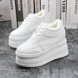 Super High Heel Invisible Height Increase 8-12cm fleece-lined White Shoes Women's All-match Breathable Platform Shoes for Small Women
