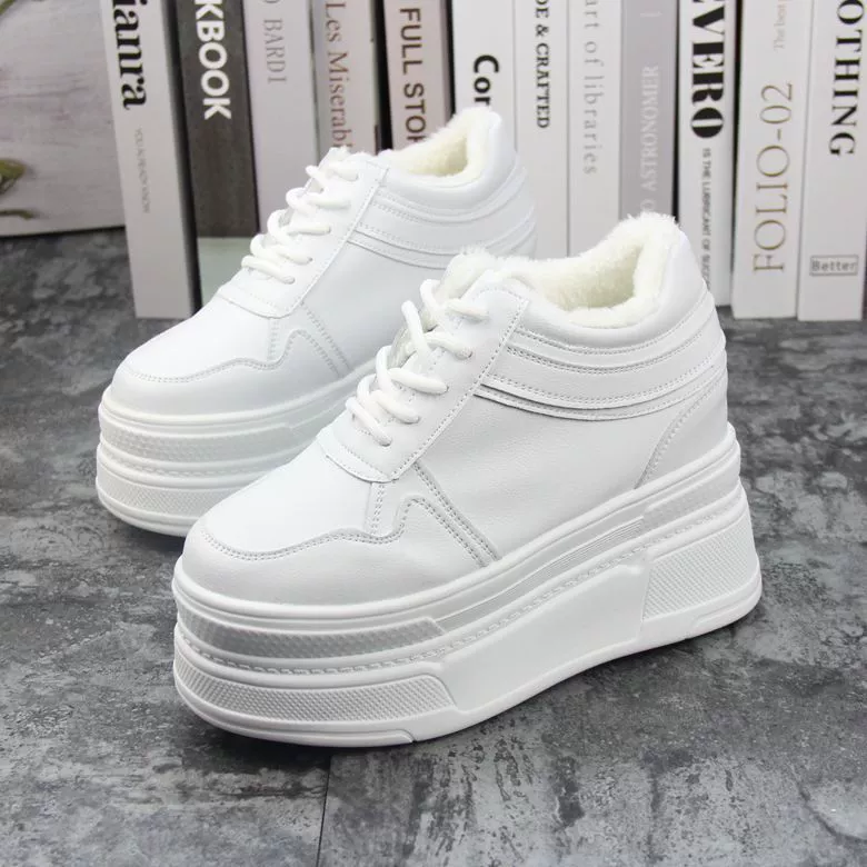 Сверхвысокая каблучка невидимая внутренняя высота 8-12 см плюс бархатные маленькие белые туфли