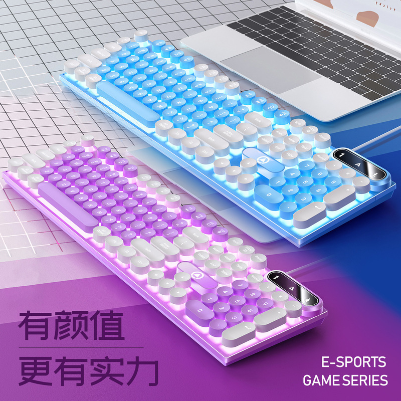 Silver Carving K600 E-Sports Mechanical Feel Chicken Game Luminous Keyboard Wired Punk Color Matching Computer Accessories Wholesale Silver Carving K600 E-Sports Mechanical Feel Chicken Game Luminous Keyboard Wired Punk Color Matching Computer Accessories Wholesale