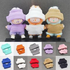 10CM 糖胶娃娃适用于4.0拉布布螺纹翻边帽+针织T恤4代针织娃衣服