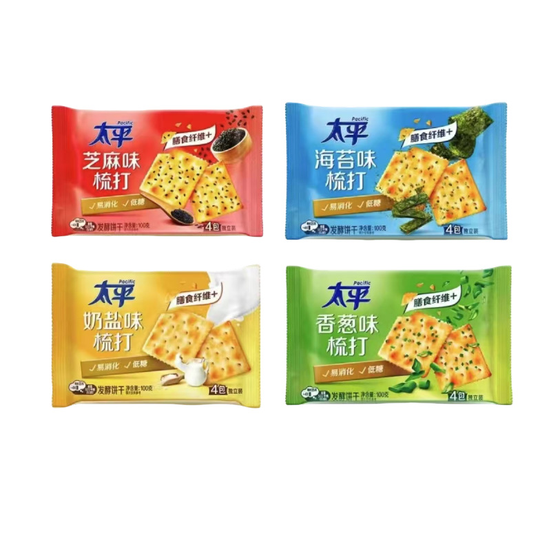 新日期正品包邮亿滋太平梳打饼干香葱 味芝麻味清香奶盐味100g