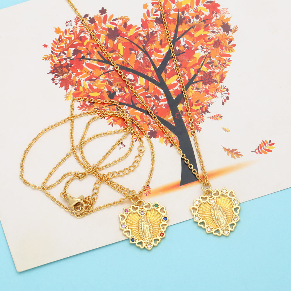 Fashion Heart Shape Copper Pendant Necklace Plating Zircon Copper Necklaces