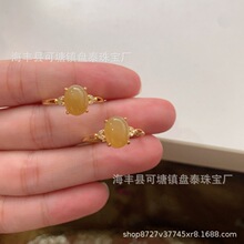厂家批发 天然和田玉糖料戒指 S925银镶嵌