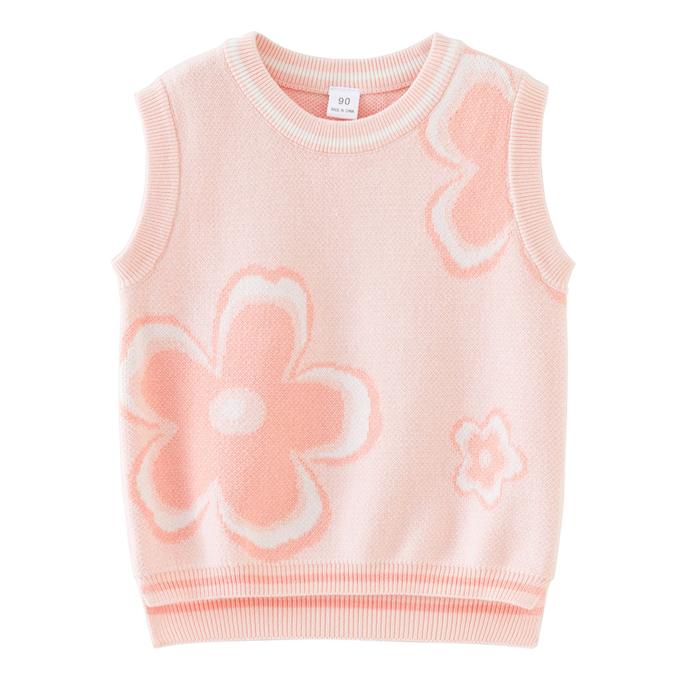 Chaleco de punto jacquard con cuello redondo, chaleco tejido, chaleco infantil, algodón puro, clase A, disponible para dropshipping.
