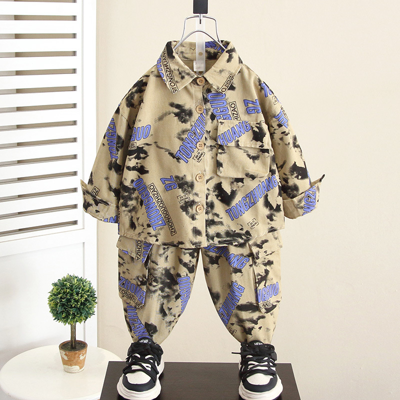 6123 Traje para niños Camisa de otoño para niños Camisa de estilo coreano 2025 nuevo mono de primavera y otoño para bebés de dos piezas