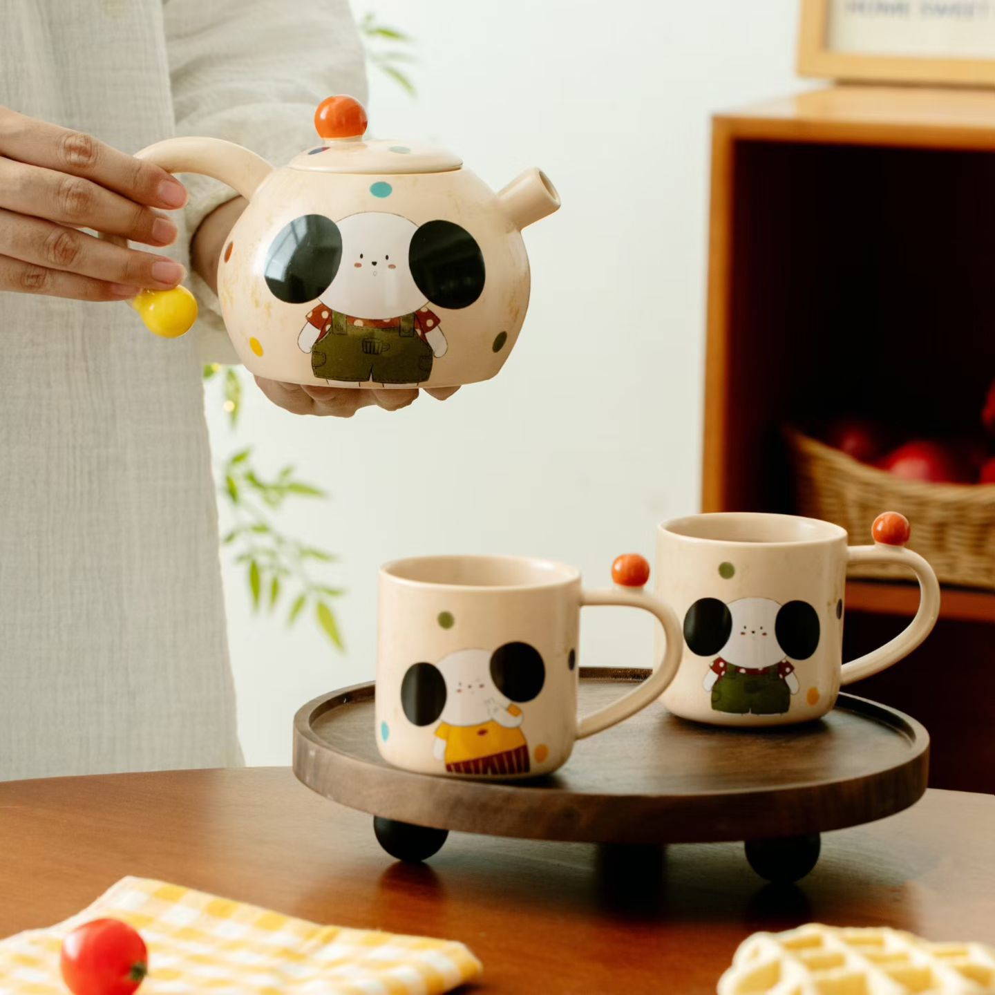 Retro orejas grandes lindos perros hervidor de agua fría conjunto de tazas de alto valor de dibujos animados tazas de regalo 1 jarro 2 tazas image 4