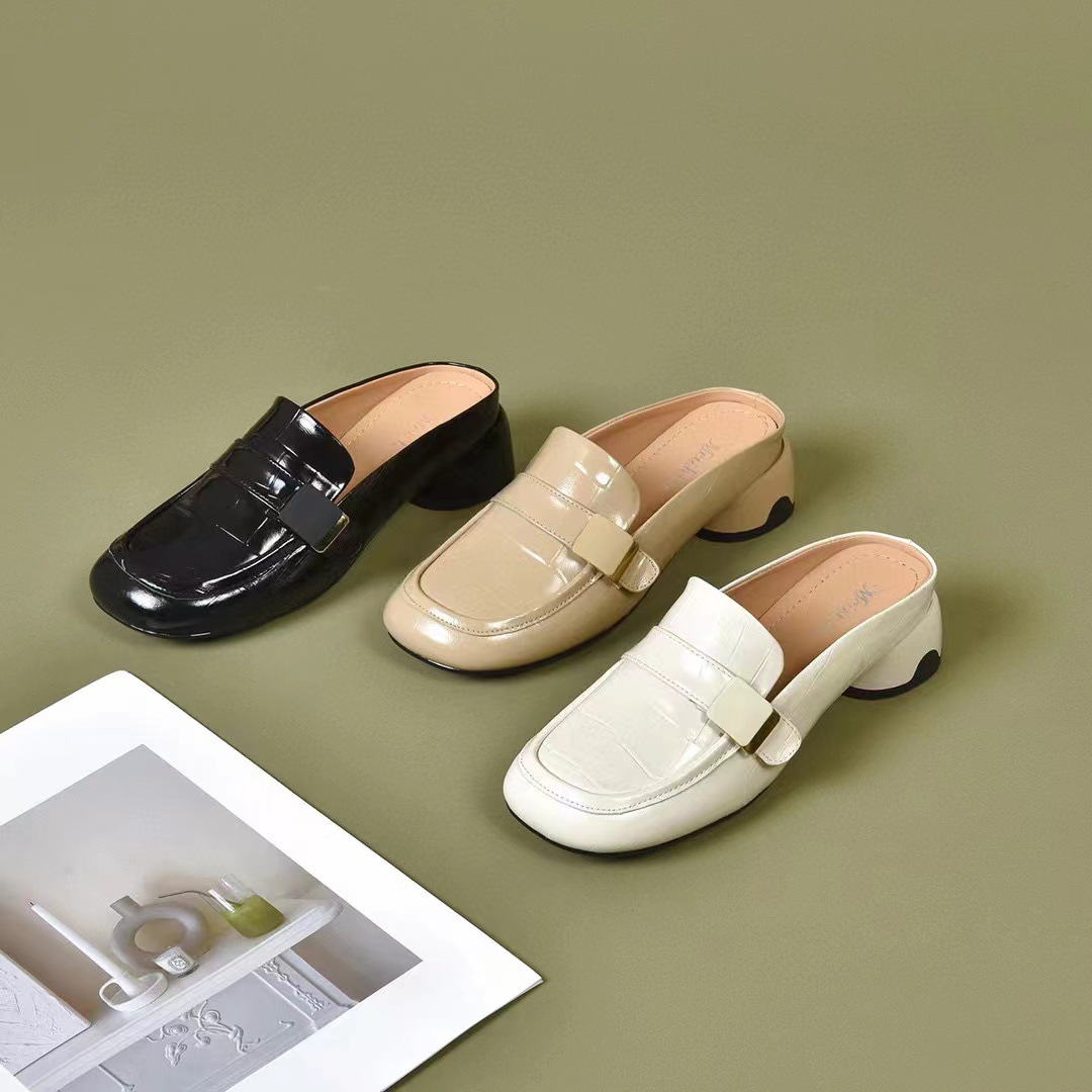 Sandal nữ quai ngang gót vuông da thật, gót thấp 3 cm, đế mềm, phong cách thanh lịch — đen chi tiết 8